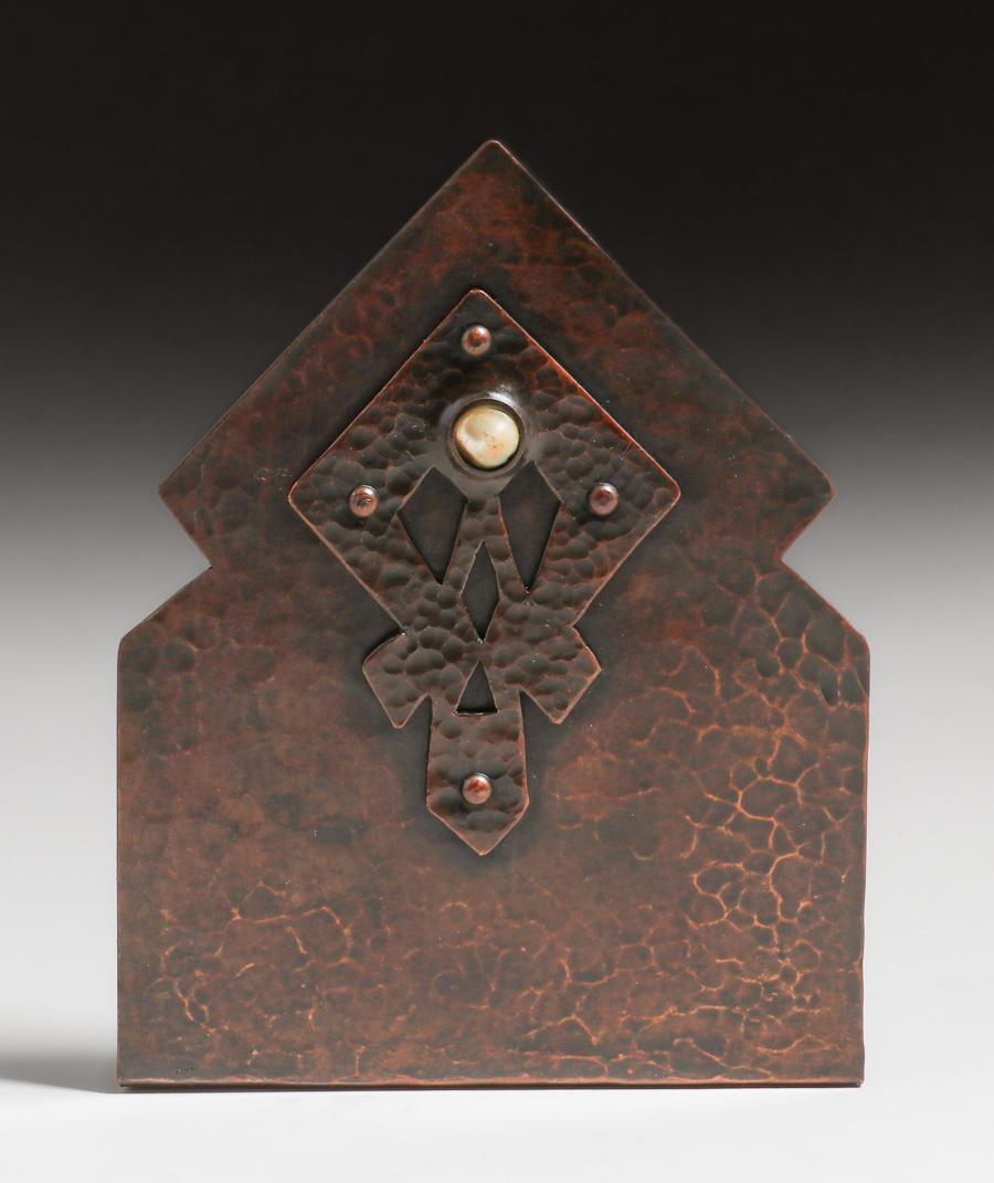 Early Dirk van Erp Hammered Copper & Mother-of-Pearl Riveted