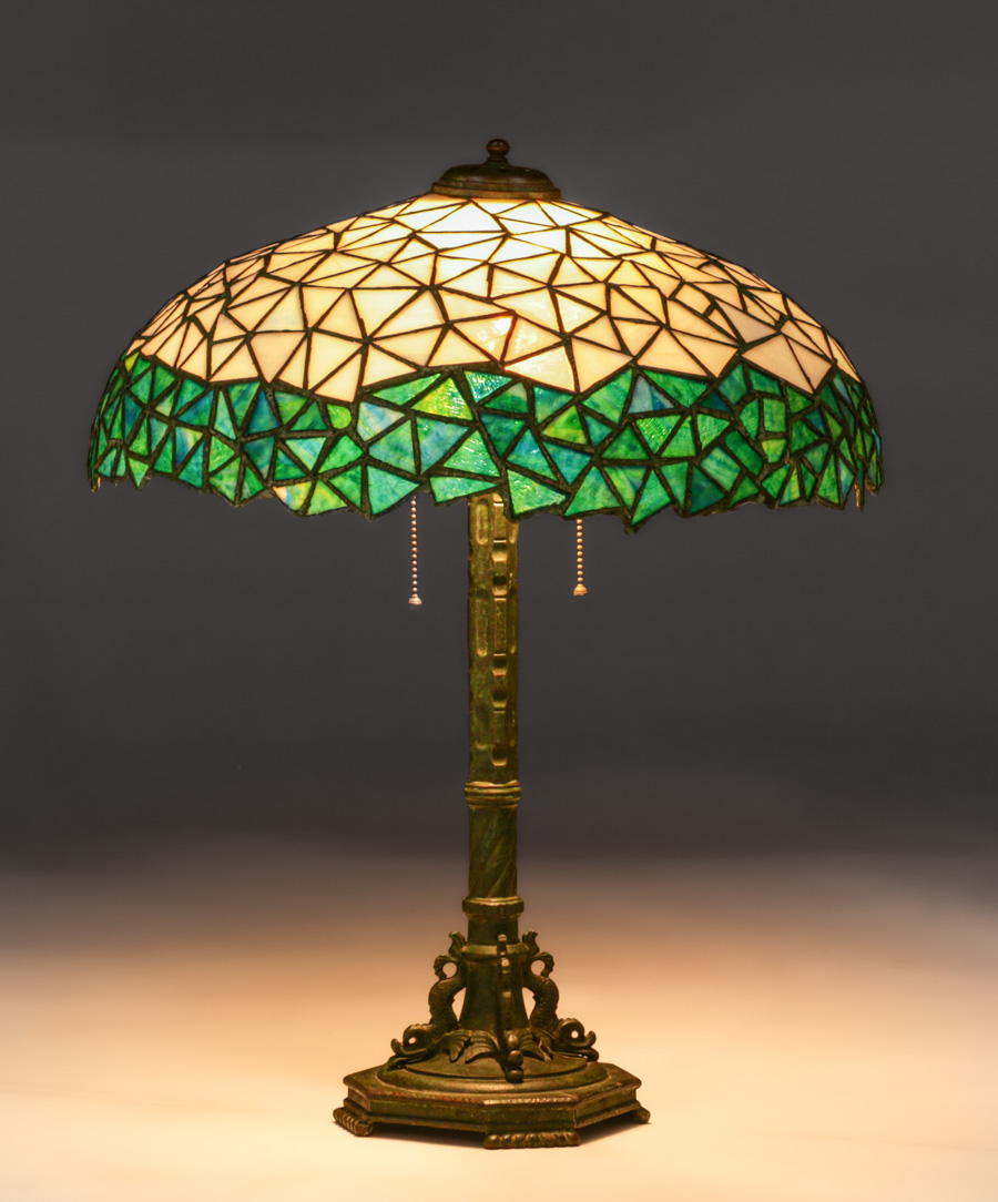 Phillip Semmer - Pittsburgh, PA Dolphin Base Leaded Glass Lamp